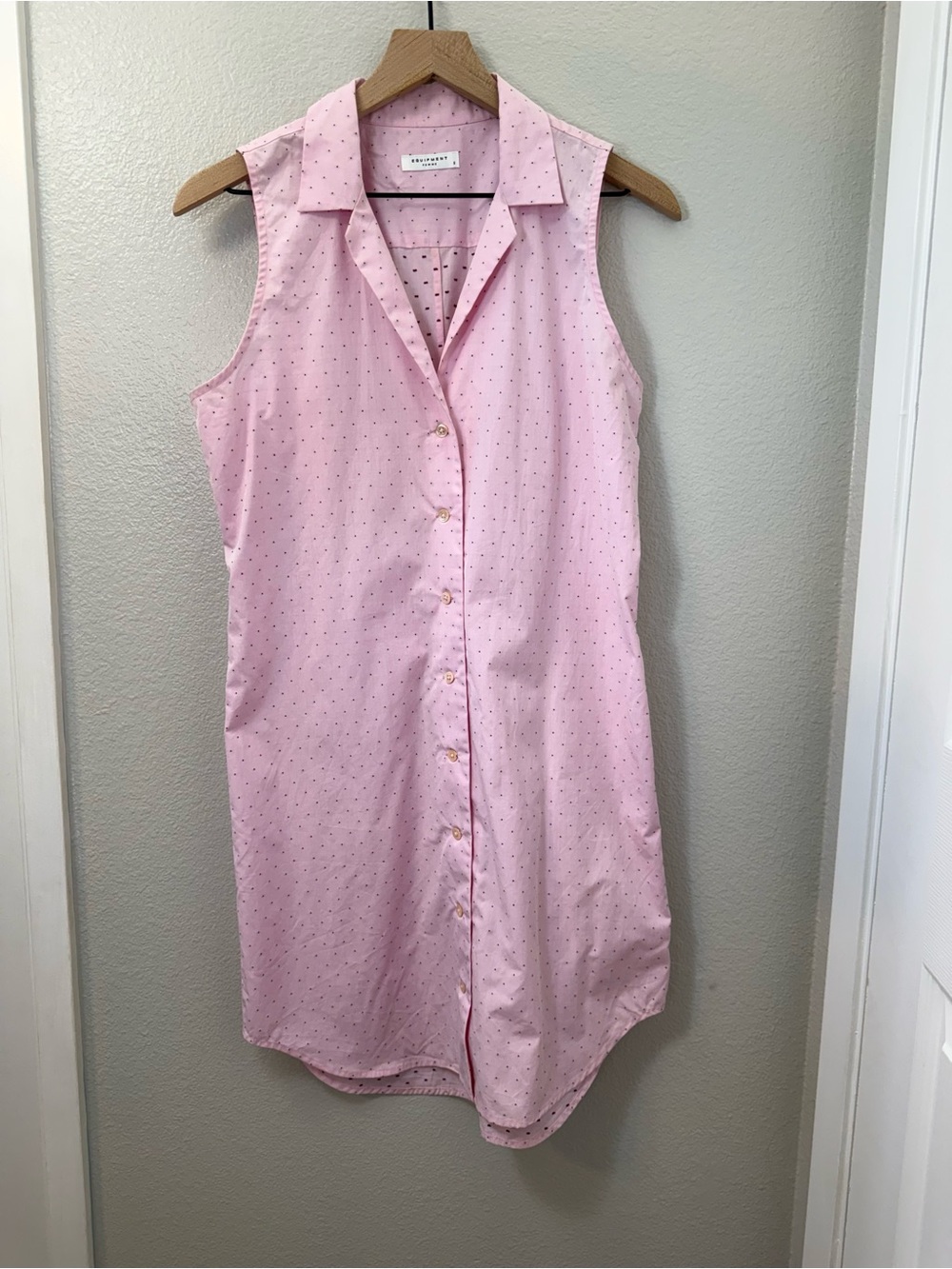 Equipment Janna Sleeveless Cotton Shirt Dress Pink White Small